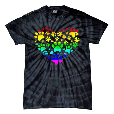 Paw Print Heartbeat Rainbow Inspired Dog Paw print Gifts Tie-Dye T-Shirt