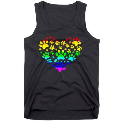 Paw Print Heartbeat Rainbow Inspired Dog Paw print Gifts Tank Top