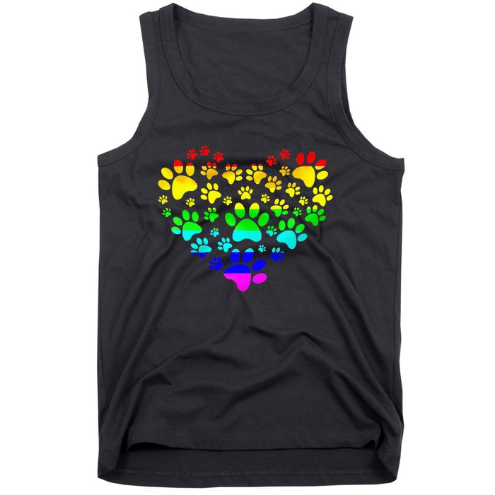 Paw Print Heartbeat Rainbow Inspired Dog Paw print Gifts Tank Top