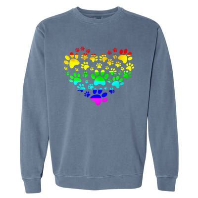 Paw Print Heartbeat Rainbow Inspired Dog Paw print Gifts Garment-Dyed Sweatshirt