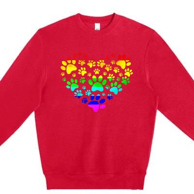 Paw Print Heartbeat Rainbow Inspired Dog Paw print Gifts Premium Crewneck Sweatshirt