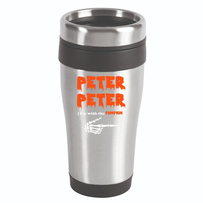 Peter Peter I'm With The Pumpkin Skeleton Halloween 16oz Travel Tumbler
