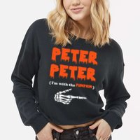 Peter Peter I'm With The Pumpkin Skeleton Halloween Cropped Pullover Crew