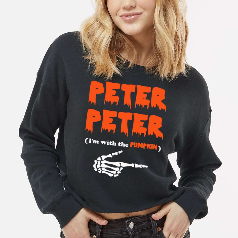 Peter Peter I'm With The Pumpkin Skeleton Halloween Cropped Pullover Crew
