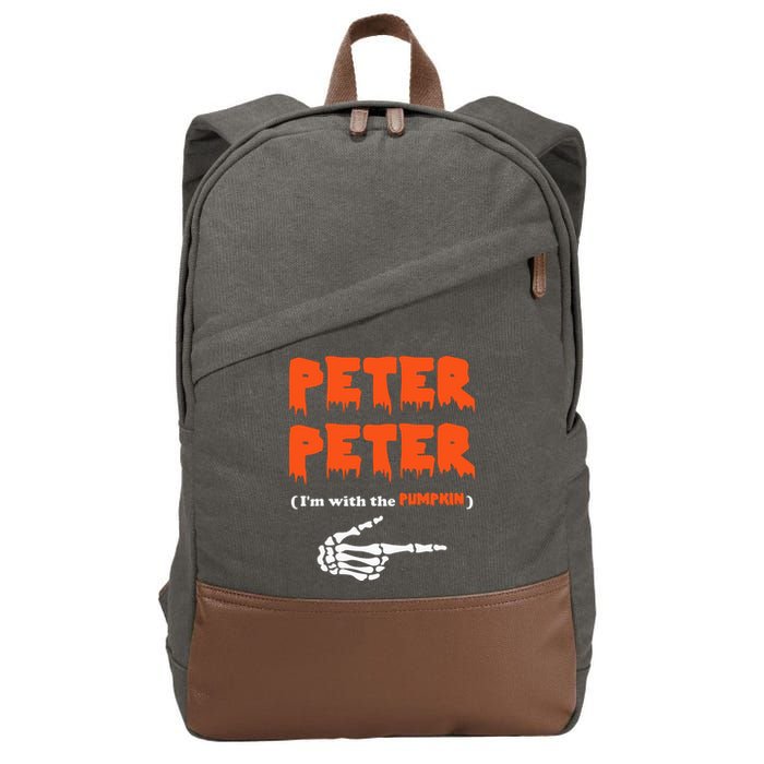Peter Peter I'm With The Pumpkin Skeleton Halloween Cotton Canvas Backpack