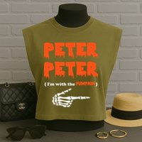 Peter Peter I'm With The Pumpkin Skeleton Halloween Garment-Dyed Women's Muscle Tee