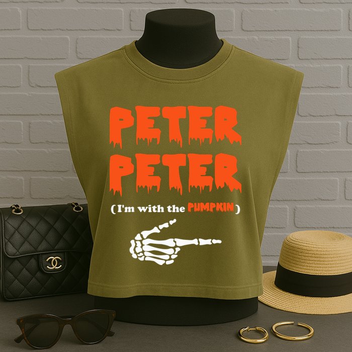 Peter Peter I'm With The Pumpkin Skeleton Halloween Garment-Dyed Women's Muscle Tee