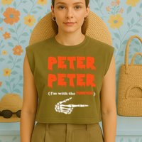 Peter Peter I'm With The Pumpkin Skeleton Halloween Garment-Dyed Women's Muscle Tee