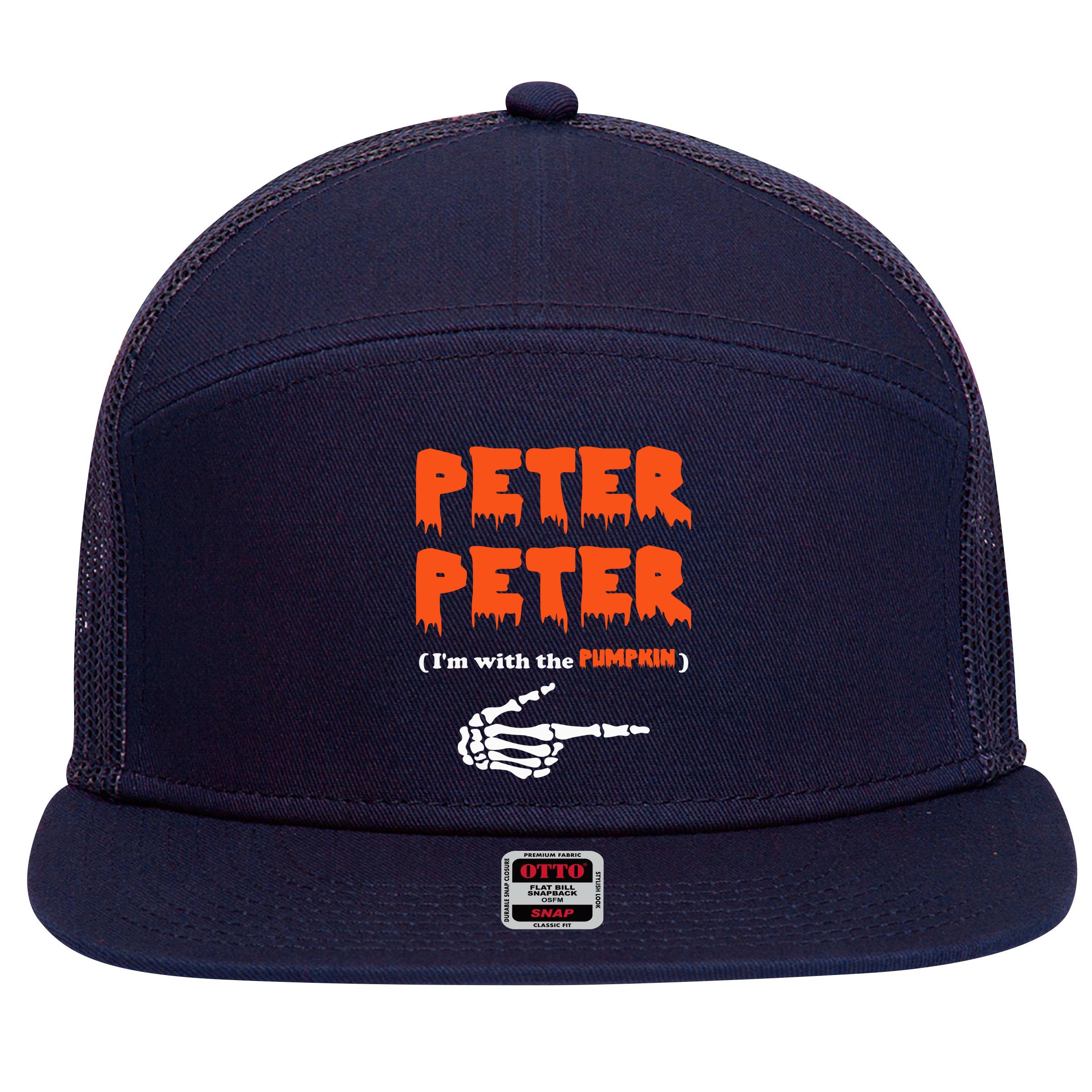 Peter Peter I'm With The Pumpkin Skeleton Halloween 7 Panel Mesh Trucker Snapback Hat