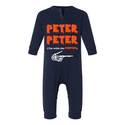 Peter Peter I'm With The Pumpkin Skeleton Halloween Infant Fleece One Piece