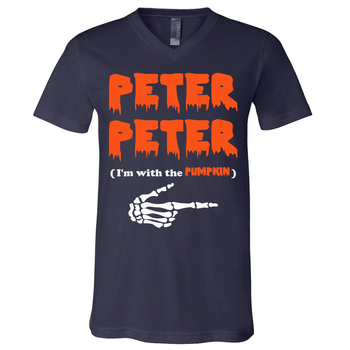 Peter Peter I'm With The Pumpkin Skeleton Halloween V-Neck T-Shirt