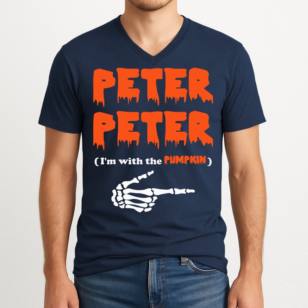 Peter Peter I'm With The Pumpkin Skeleton Halloween V-Neck T-Shirt