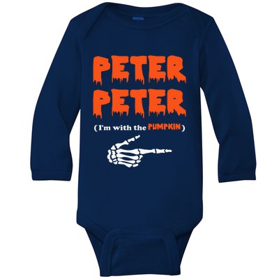 Peter Peter I'm With The Pumpkin Skeleton Halloween Baby Long Sleeve Bodysuit