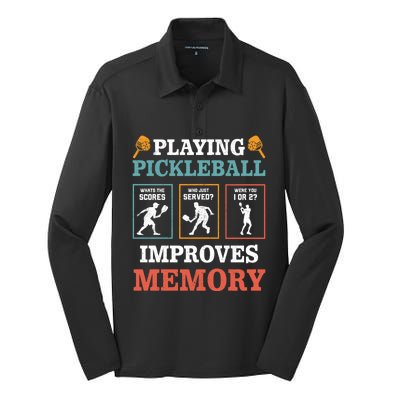 Playing Pickleball Improves Memory Funny Paddleball Lover Great Gift Silk Touch Performance Long Sleeve Polo