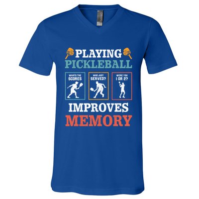 Playing Pickleball Improves Memory Funny Paddleball Lover Great Gift V-Neck T-Shirt