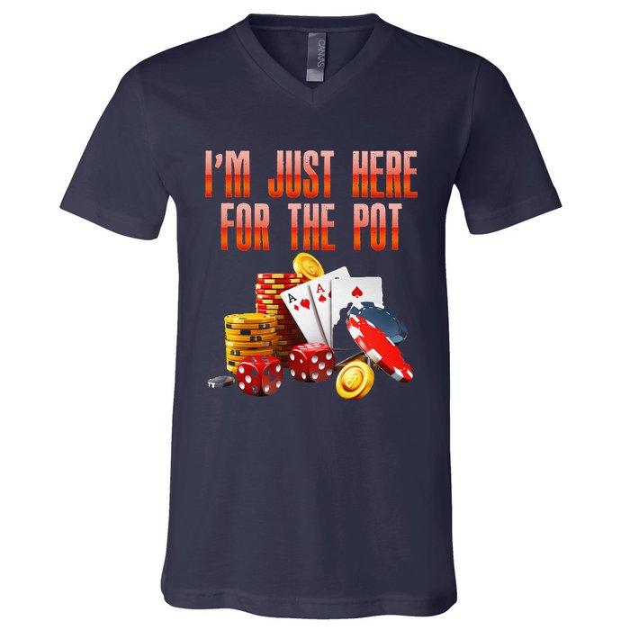 Poker Player IM Just Here For The Pot Funny Texas Holdem V-Neck T-Shirt