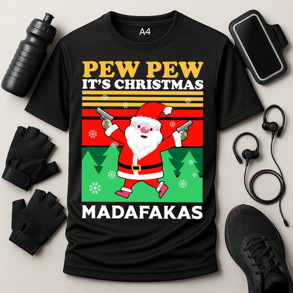 Pew Pew Its Christmas Mudafakas Funny Santa Claus Game Performance Shirt