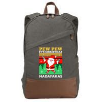 Pew Pew Its Christmas Mudafakas Funny Santa Claus Game Cotton Canvas Backpack