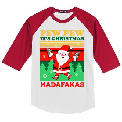 Pew Pew Its Christmas Mudafakas Funny Santa Claus Game Kids Colorblock Raglan Jersey