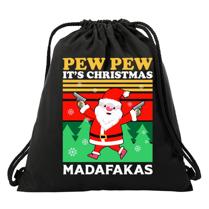 Pew Pew Its Christmas Mudafakas Funny Santa With Guns Game Drawstring Bag