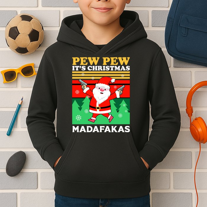 Pew Pew Its Christmas Mudafakas Funny Santa With Guns Game Kids Hoodie