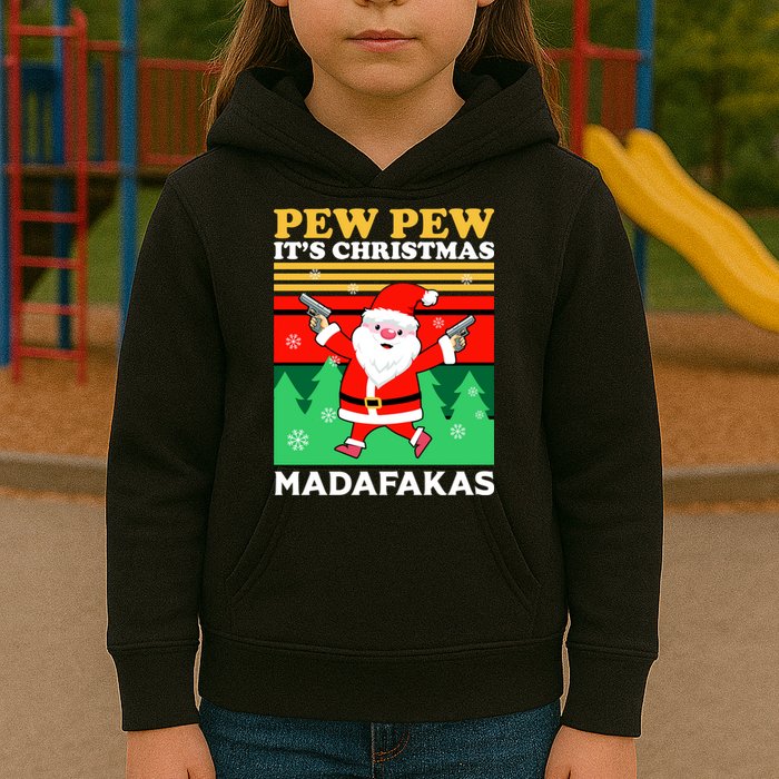 Pew Pew Its Christmas Mudafakas Funny Santa With Guns Game Kids Hoodie