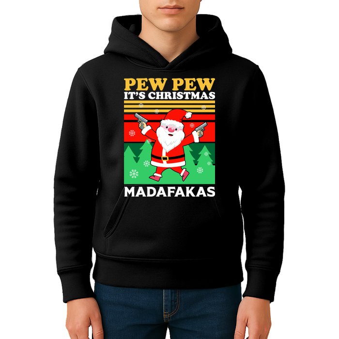 Pew Pew Its Christmas Mudafakas Funny Santa With Guns Game Kids Hoodie