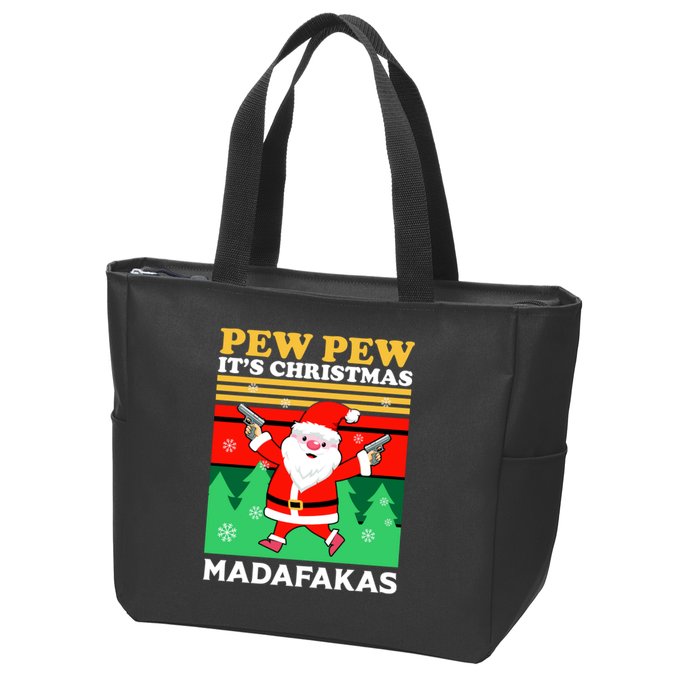 Pew Pew Its Christmas Mudafakas Funny Santa With Guns Game Zip Tote Bag