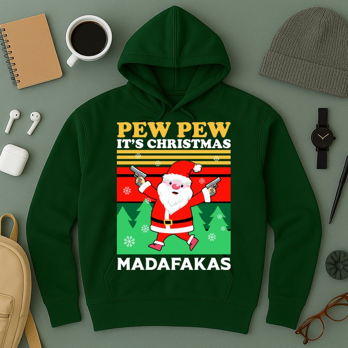 Pew Pew Its Christmas Mudafakas Funny Santa With Guns Game Hoodie