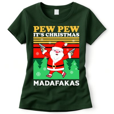 Pew Pew Its Christmas Mudafakas Funny Santa With Guns Game Womens T-Shirt