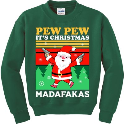 Pew Pew Its Christmas Mudafakas Funny Santa With Guns Game Kids Sweatshirt