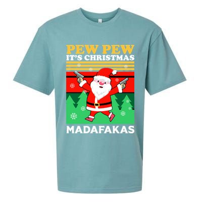 Pew Pew Its Christmas Mudafakas Funny Santa With Guns Game Sueded Cloud Jersey T-Shirt