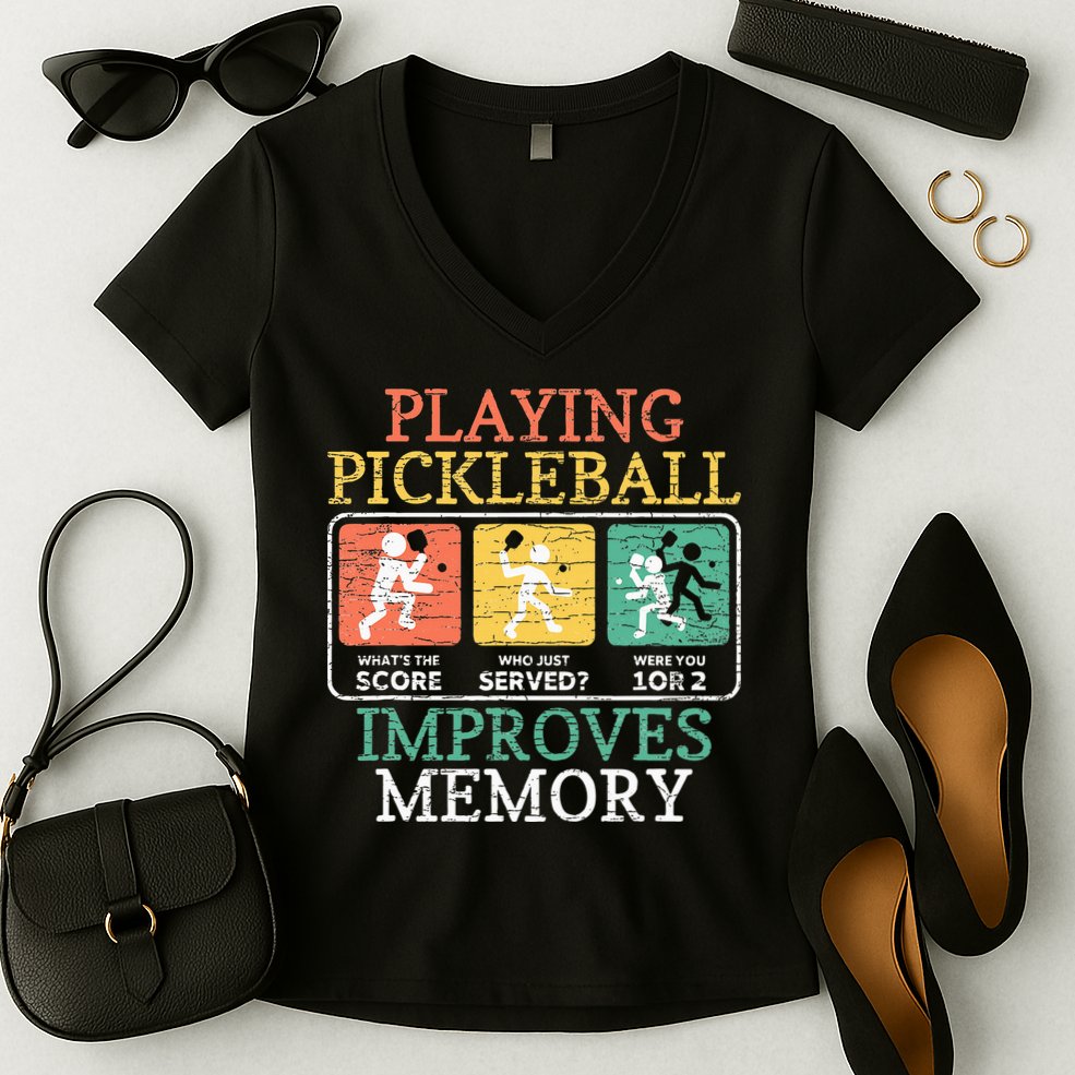 Playing Pickleball Improves Memory Pickleball Women's V-Neck T-Shirt