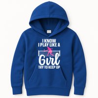 Pickleball Player I Know I Play Like A Girl Try To Keep Up Cool Pickleball Gift Kids Hoodie