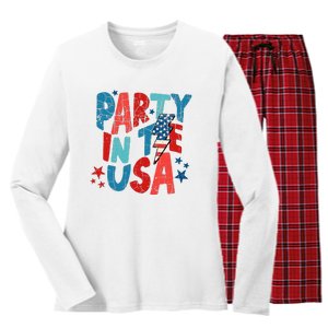 Pink Party In The Usa 4th Of July Mom And Girl Baby Women's Long Sleeve Flannel Pajama Set 