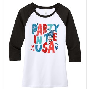 Pink Party In The Usa 4th Of July Mom And Girl Baby Women's Tri-Blend 3/4-Sleeve Raglan Shirt