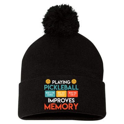 Playing Pickleball improves memory Pickleball Pom Pom 12in Knit Beanie