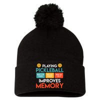 Playing Pickleball improves memory Pickleball Pom Pom 12in Knit Beanie