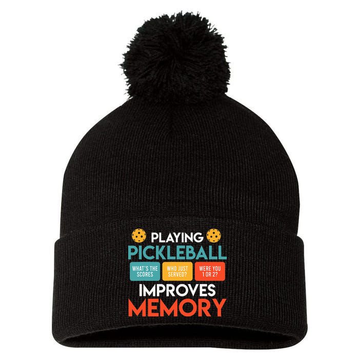 Playing Pickleball improves memory Pickleball Pom Pom 12in Knit Beanie