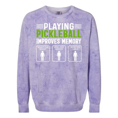 Playing Pickleball Improves Memory Funny Pickleball Colorblast Crewneck Sweatshirt