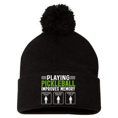 Playing Pickleball Improves Memory Funny Pickleball Pom Pom 12in Knit Beanie