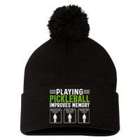 Playing Pickleball Improves Memory Funny Pickleball Pom Pom 12in Knit Beanie