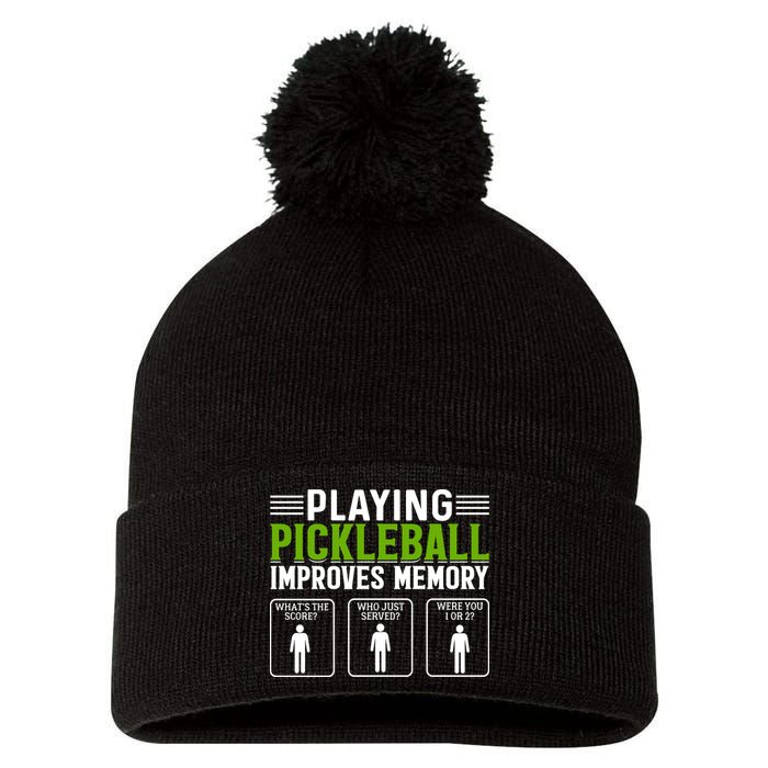 Playing Pickleball Improves Memory Funny Pickleball Pom Pom 12in Knit Beanie