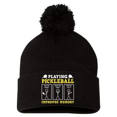 Playing Pickleball Improves Memory Dink Funny Pickleball Pom Pom 12in Knit Beanie