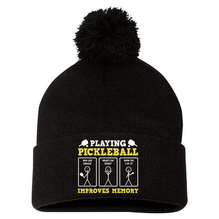 Playing Pickleball Improves Memory Dink Funny Pickleball Pom Pom 12in Knit Beanie