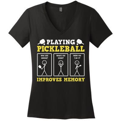Playing Pickleball Improves Memory Dink Funny Pickleball Women's V-Neck T-Shirt