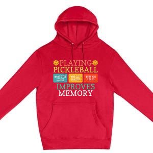 Playing Pickleball Improves Memory retro Pickleball Dinking Premium Pullover Hoodie