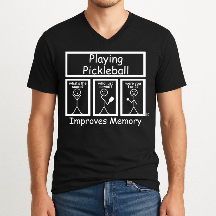 Playing Pickleball Improves Memory Funny Pickleball V-Neck T-Shirt