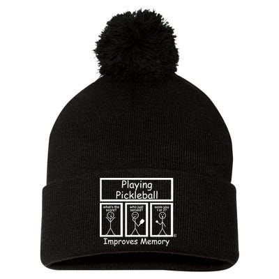 Playing Pickleball Improves Memory Funny Pickleball Pom Pom 12in Knit Beanie