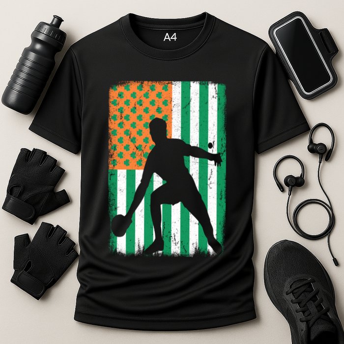 Ping Pong Irish American Flag St Patrick's Day Table Tennis Funny Gift Cooling Performance Crew T-Shirt